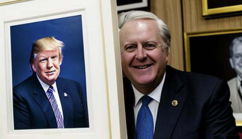 Mayor Graham Parsnip with hero Donald Trump Portrait