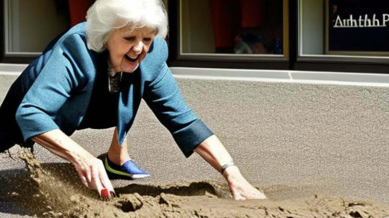 Anthea Pine Collecting Horse Manure Off The Road To Leave On The Floor of Her Local Co-Op