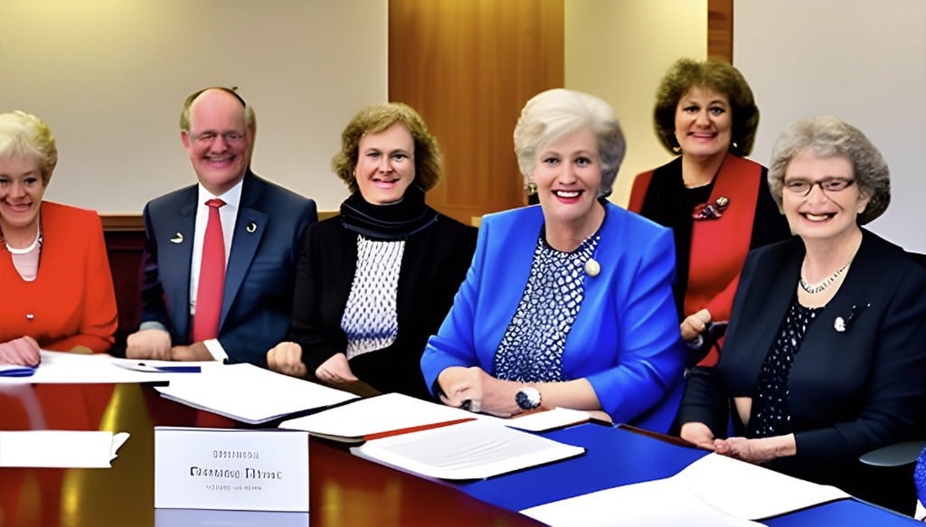 Moira Platt (in Blue) a Respected Presence on the County Parish Council